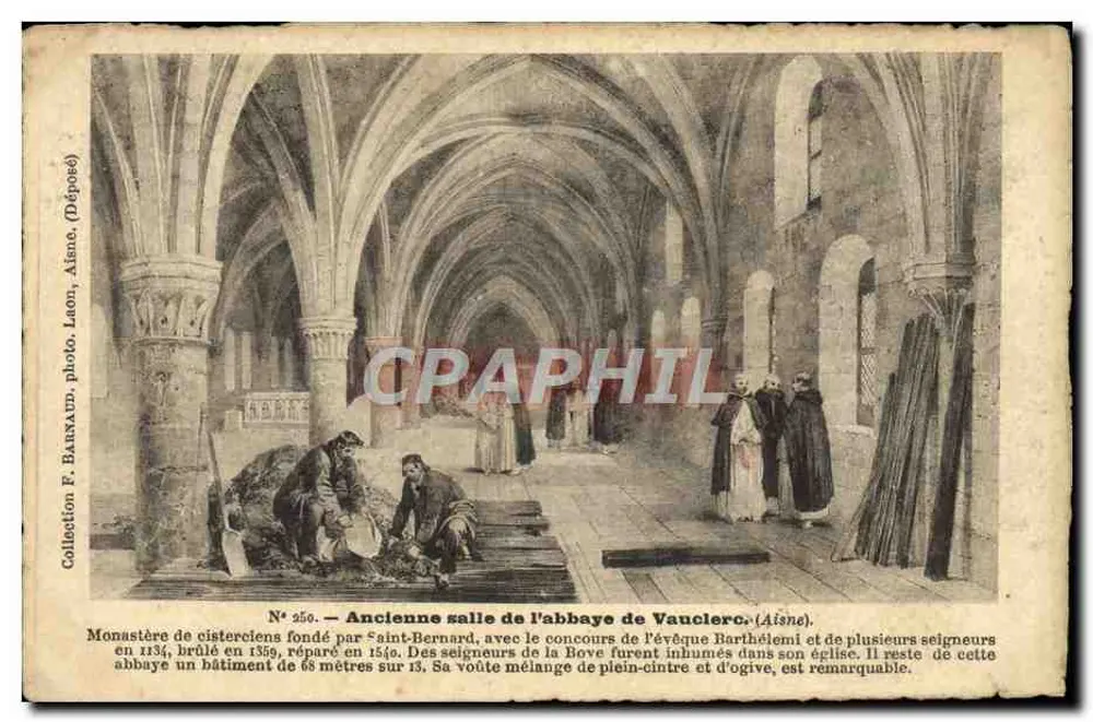 Antigua sala de la abadía de Vaucleuc — Abadía cisterciense fundada en 1134 — Colección F. Barnaud, Aisne - Anverso