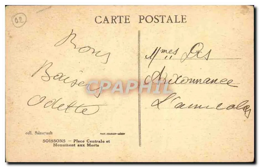 Soissons - Denkmal für die Toten — Place Centrale — Foto. Douvier-Mardon - Rückseite