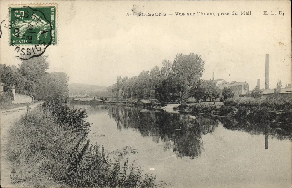 Soissons — Vista sobre el Aisne, tomada desde el Mail — E. L. D. - Anverso