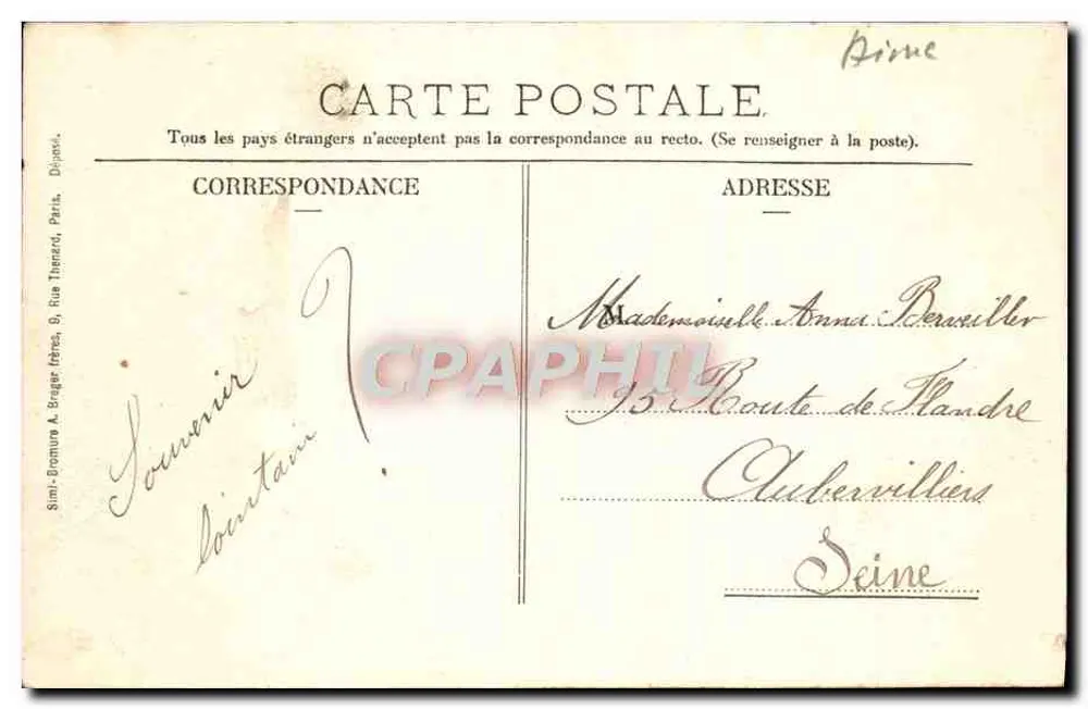 St-Quentin - A Rue St-André — Ed. G. Bioch - Galeries du Progrès, n°79 - Verso