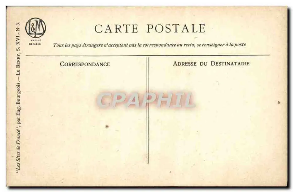 Montluçon — Vale do Cher — editor Le Berry, S. XVI-N°3 - Verso