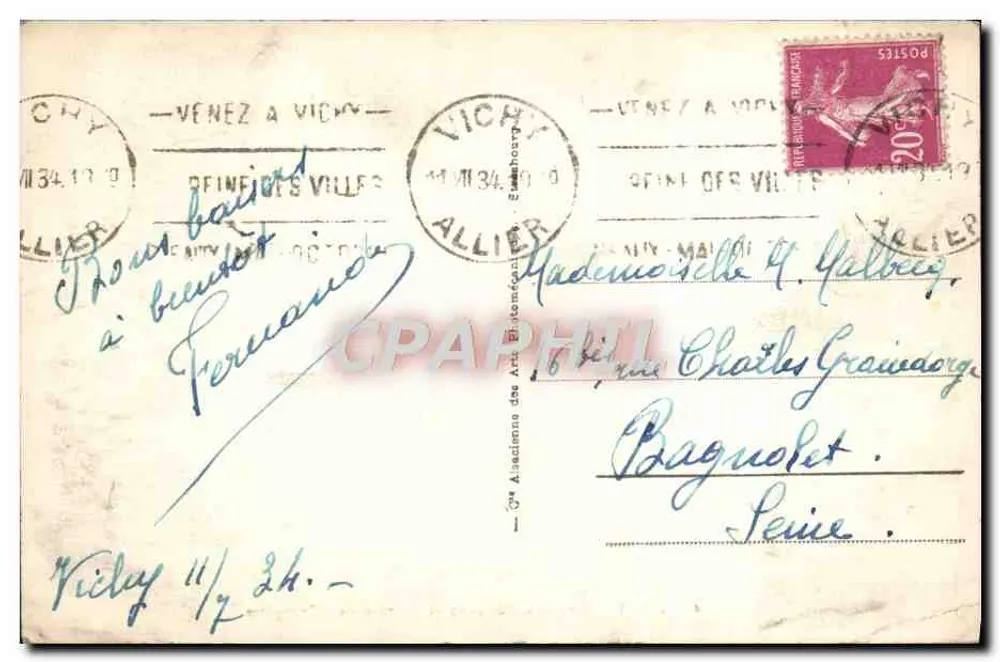 Vichy - Park der Celestins und Terrasse der Orangerie — Antike Ansichtskarte n°46, Verlag H. L. (Logo sichtbar) - Rückseite