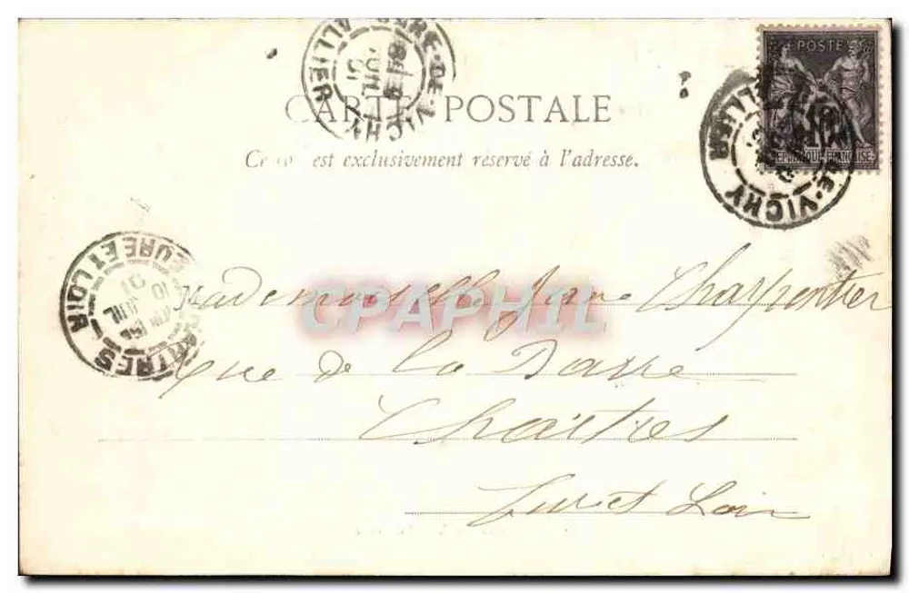 Vichy - Praça do Hotel de Ville — T.B. editor, n° 3267 - Verso