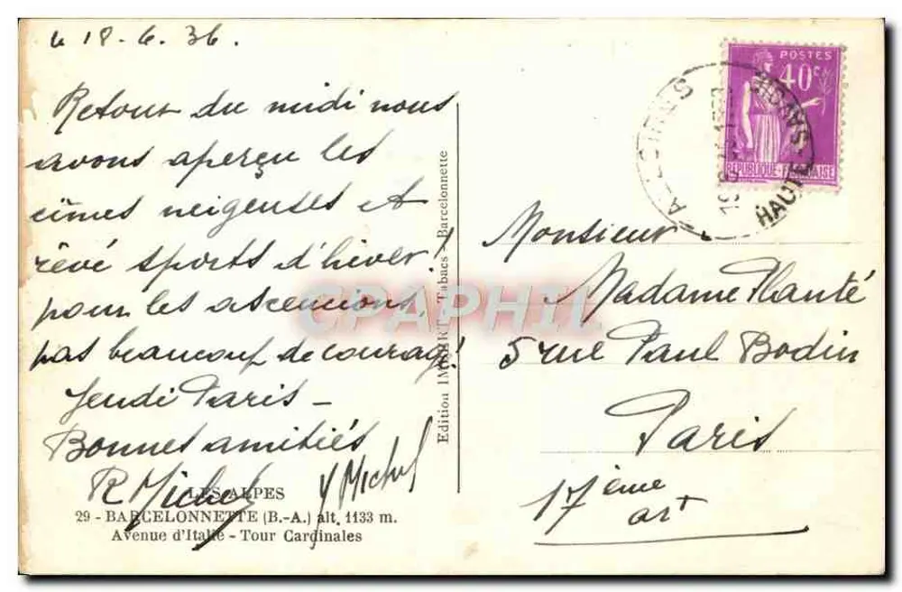 Barcelonnette — Ansicht der Kirchturms — Edition Les Alpes - Rückseite