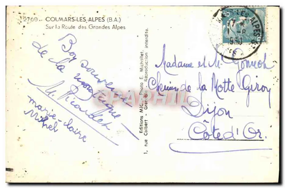 Colmars-les-Alpes — Panoramablick auf das Dorf und die Berge — Éditions MLC, Grenoble - Rückseite