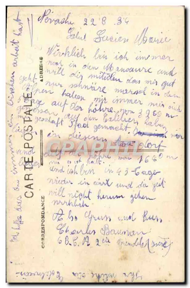 Névache (Alpes da Alta) — Monumento aos Mortos — editor desconhecido - Verso
