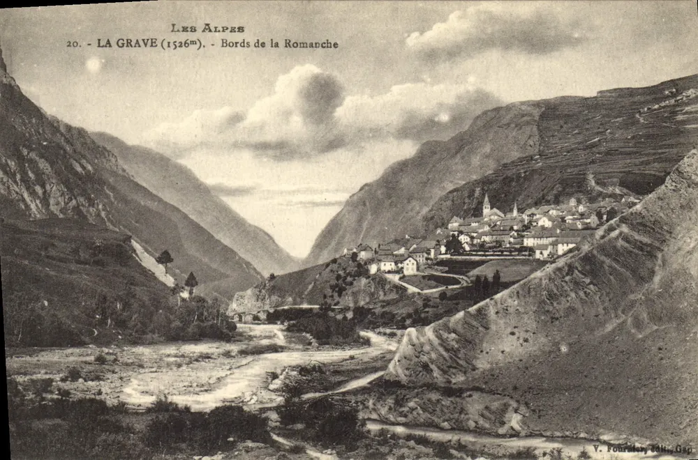 La Grave (1526m) — Margens da Romanche — V. Pourrau, editor, Gen - Frente