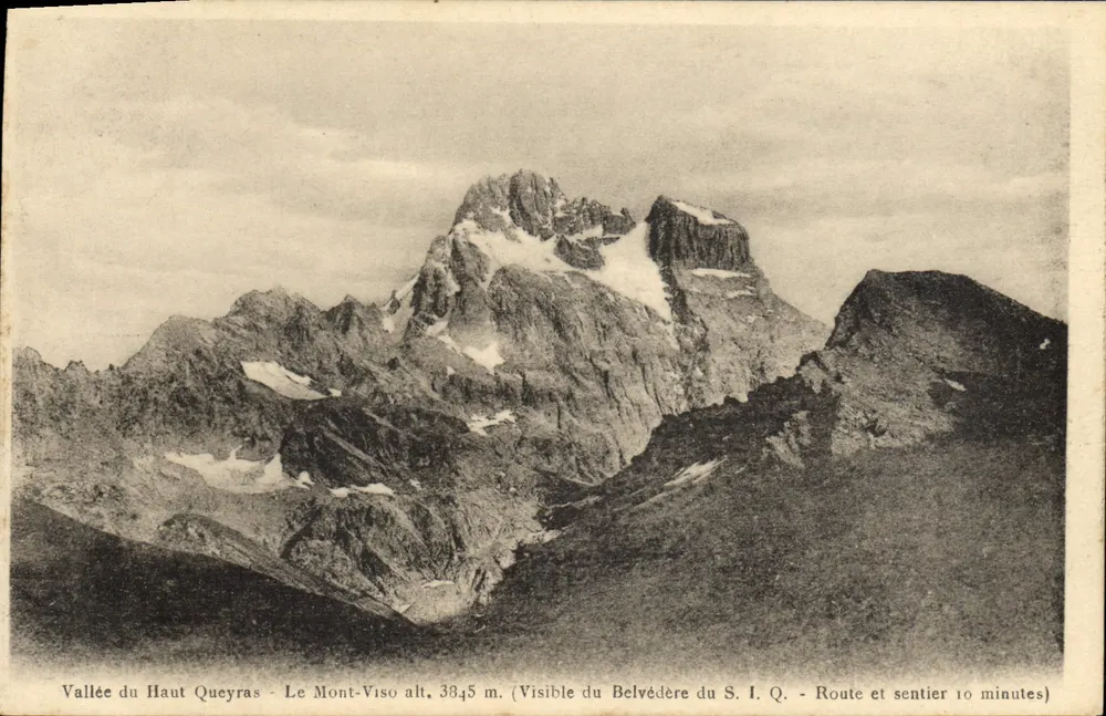 Tal von Haut Queyras - Mount Viso, 3845 m. - Sichtbar vom Belvédère des S.I.Q. - Straße und Wanderweg 10 Minuten - Vorderseite