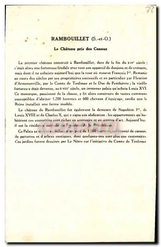 Rambouillet (Seine-et-Oise) — O Castelo dos Canais — 4ª Série, Solução Pautaubege - Verso