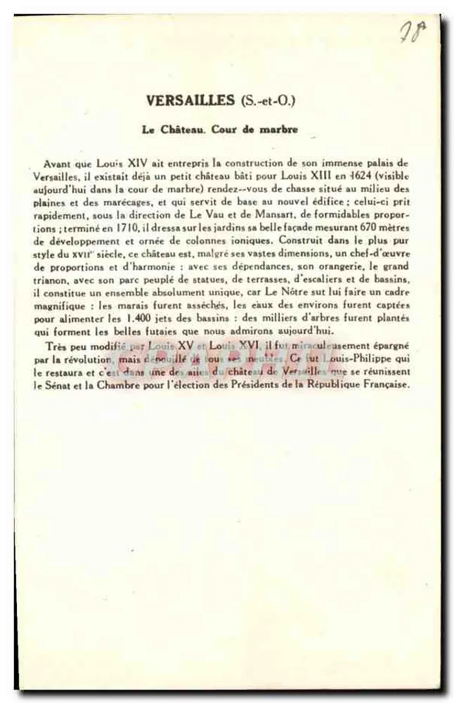 Versailles (Seine-et-Oise) — Le Château Cour de Marbre — 4e Série, Solution Paultauberge - Verso