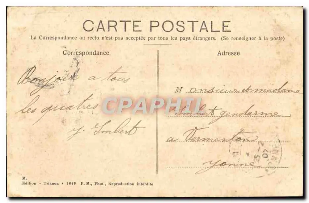 Das Schloss Meudon, Seite des Parks vor dem Brand — Édition Trianon, n° 1049 - Rückseite
