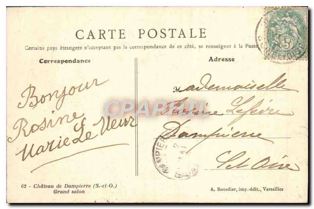 Zamek Dampierre (S.-et-O.) — Wielki salon — A. Bourdier, wydawca, Versailles - Rewers