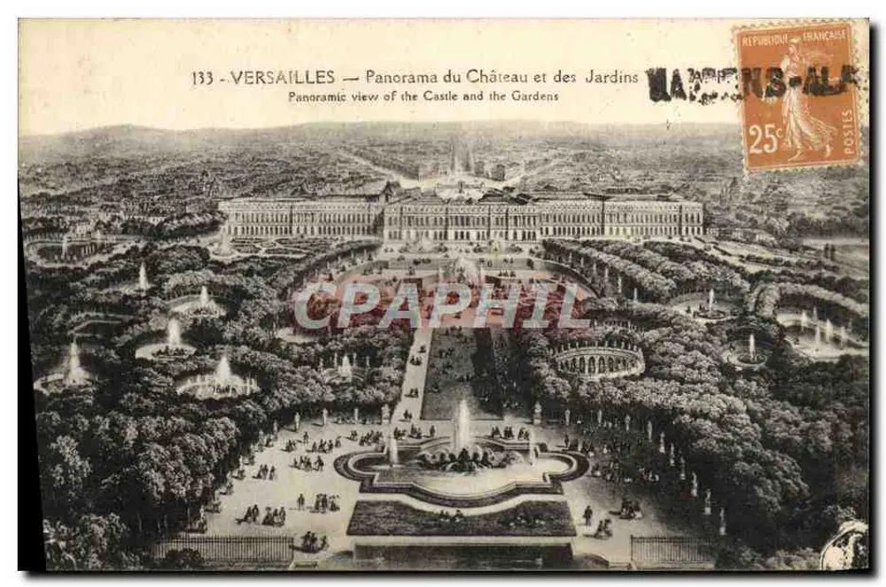 Versailles — Panorama des Schlosses und der Gärten — Verlag Papeghin, Nr. 133 - Vorderseite