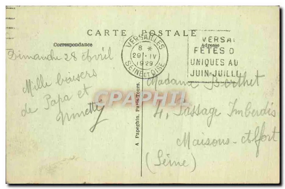 Versailles — Panorama des Schlosses und der Gärten — Verlag Papeghin, Nr. 133 - Rückseite