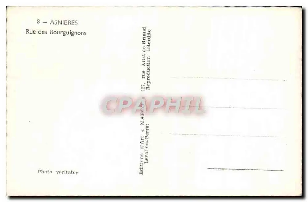 Asnières — Rua dos Borgonheses — Edições d'Art & MARCO-Perret - Verso