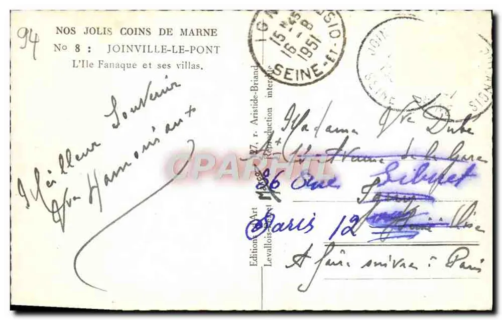 Joinville-le-Pont — Ansicht der Île Fanaque und ihrer Villen — Marco - Rückseite