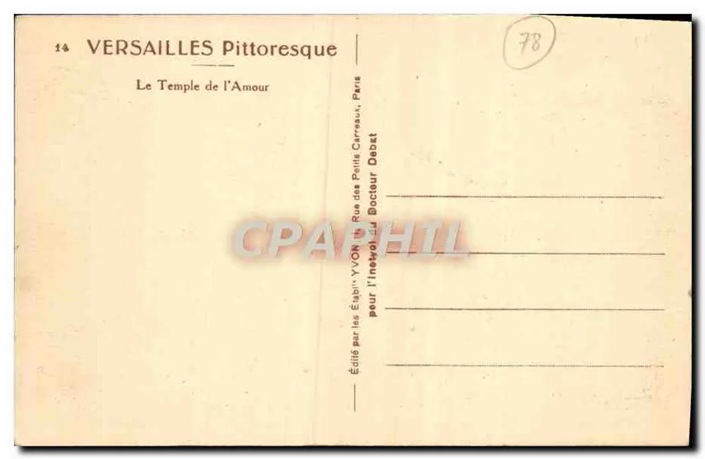 Versailles — O Templo do Amor — Editado pelos Estabelecimentos Yvon - Verso