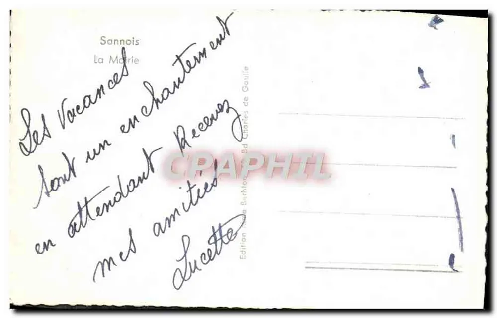 सैनोइस के महापौरालय — भवन का दृश्य सामने वाले स्मारक के साथ — चार्ल्स डे गॉल के संस्करण - पीछे
