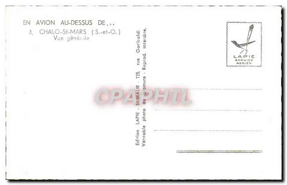 Châlo-Saint-Mars — Vista geral — Edição Lapie, Serviço Aéreo - Verso