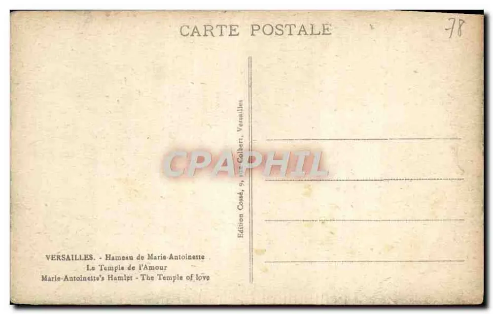 Der Tempel der Liebe — Versailles — Édition Comé, 9, rue Colbert, Versailles - Rückseite