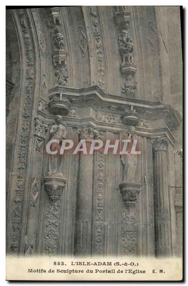 L'Isle-Adam (S.-&-O.) — Skulpturen-Motive am Portal der Kirche — E. M. - Vorderseite