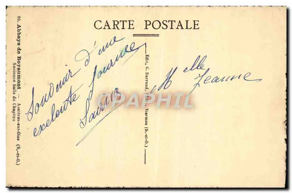 Innenansicht der Abtei Royaumont — Verlag C. Barraud, Amiens-sur-Oise - Rückseite