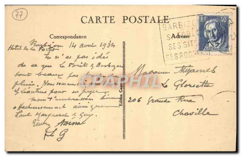 Barbizon — Route de Sully — Edição Postal - Verso