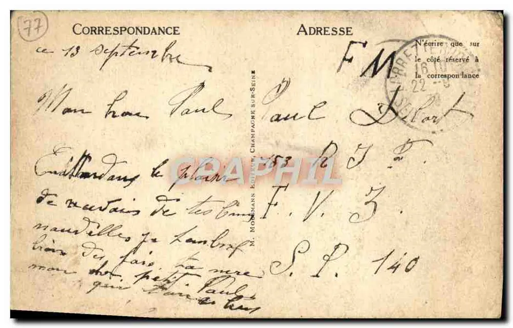 Thomery — Vue des Bords de la Seine — éditeur M. MORMANN ÉDITEUR CHAMPAGNE SUR-SEINE - Verso