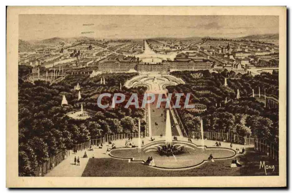 Die Kleinen Bilder von Versailles — luftige Ansicht des Schlosses und der Gärten — Verlag Mona, Seriennummer nicht sichtbar - Vorderseite