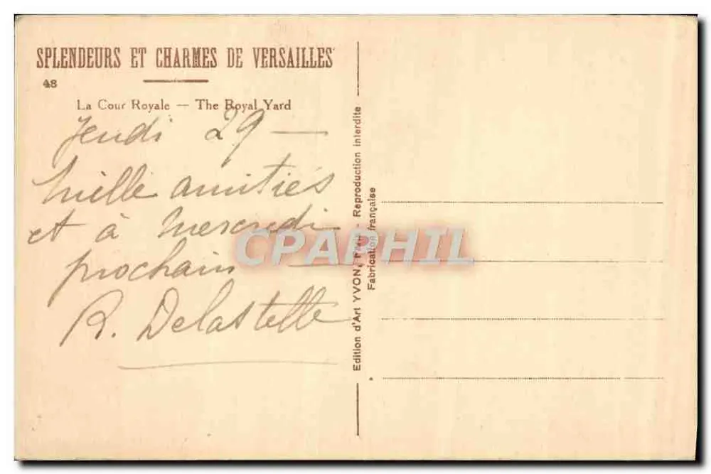 Versalles — La Cour Royale — Edición d'Art YVON, n°48 - Reverso