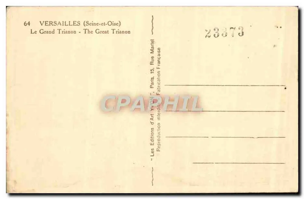 O Grande Trianon — Versailles (Seine-et-Oise) — Les Éditions d'Art VIGNET, Paris - Verso