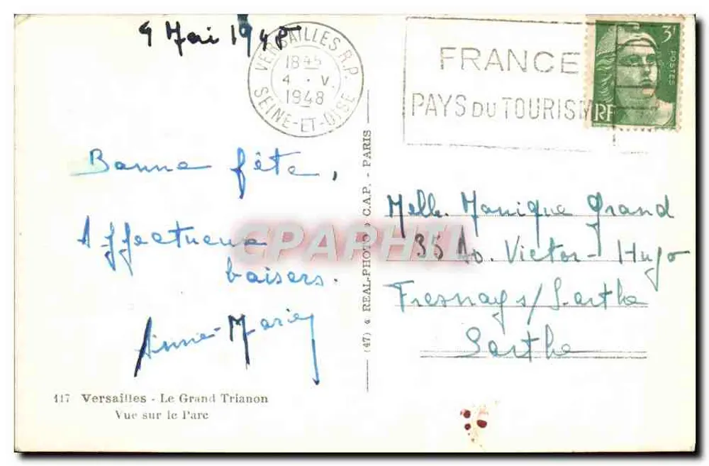 Versailles - Der Große Trianon — Ansicht des Parks — Verlag C.A.P. Nr. 417 - Rückseite