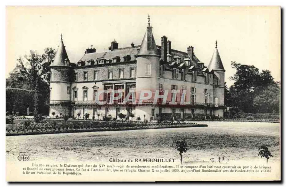 Castelo de Rambouillet — vista do castelo com texto descritivo — Editor E.P.D. n° 123 - Frente