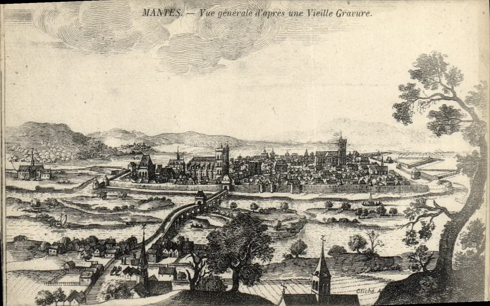 Mantes — Vue générale d'après une Vieille Gravure — Cliché A. - Recto