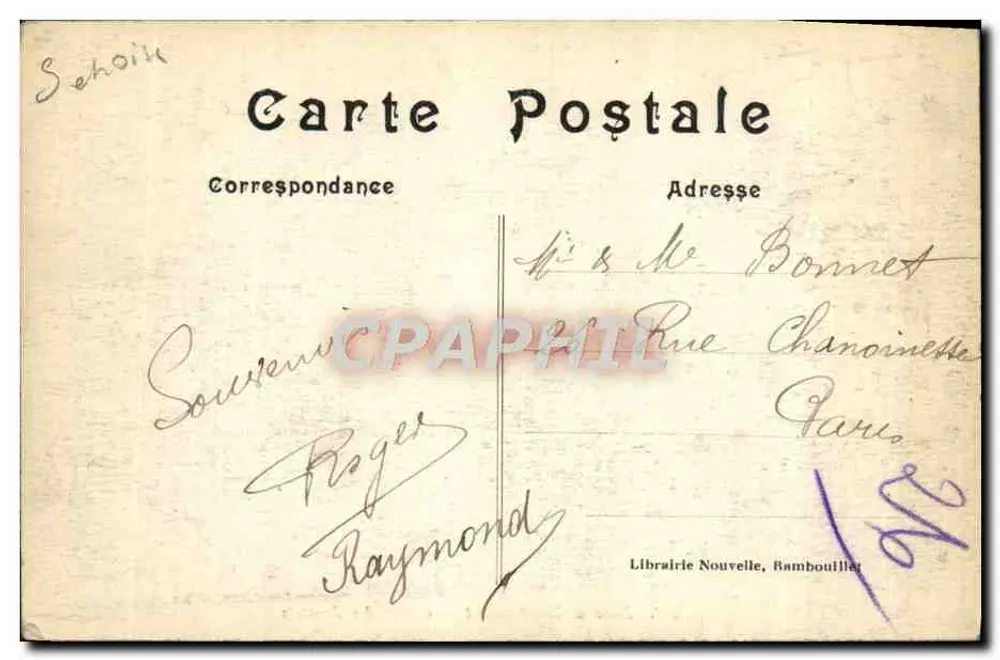 Parque de Rambouillet — Gruta dos Amantes — Librairie Nouvelle, Rambouillet - Verso