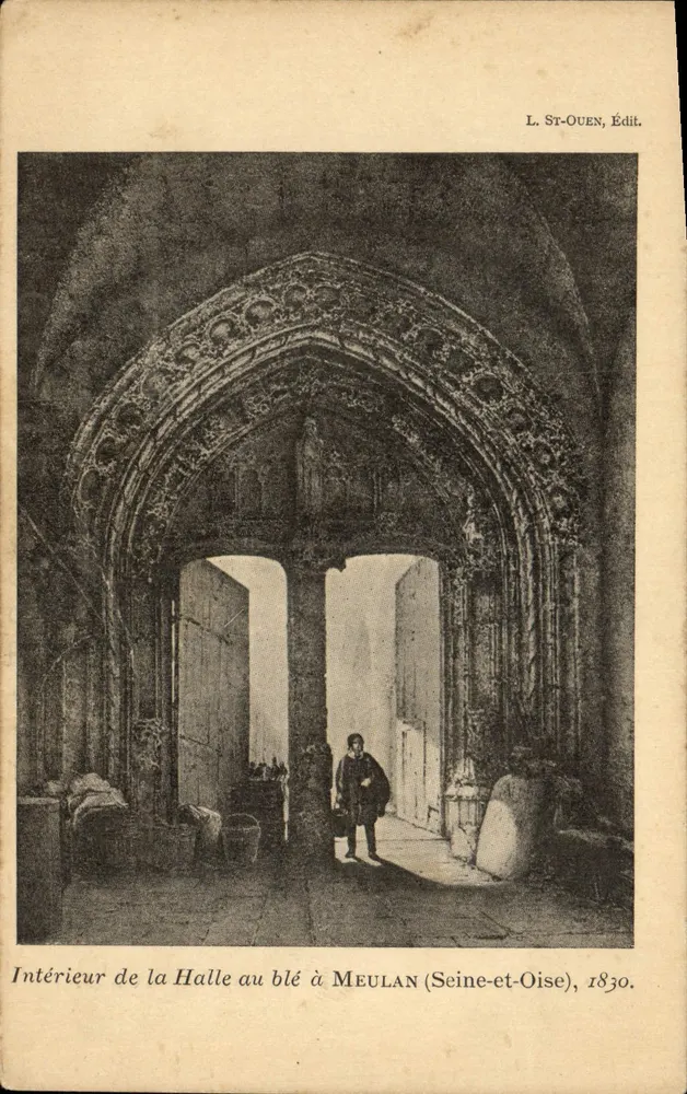 Innenansicht der Halle au blé in Meulan (Seine-et-Oise) — L. St-Ouen, Verlag, 1830 - Vorderseite