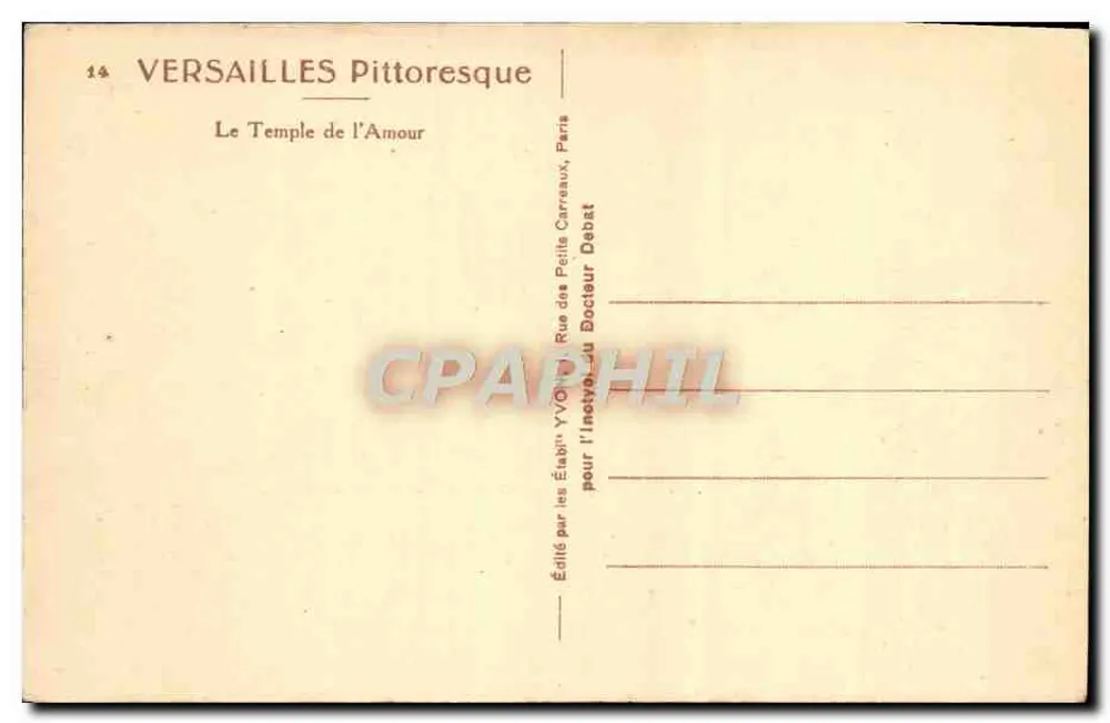 Versailles — O Templo do Amor — Editado pelos Établis Yvon, Paris - Verso