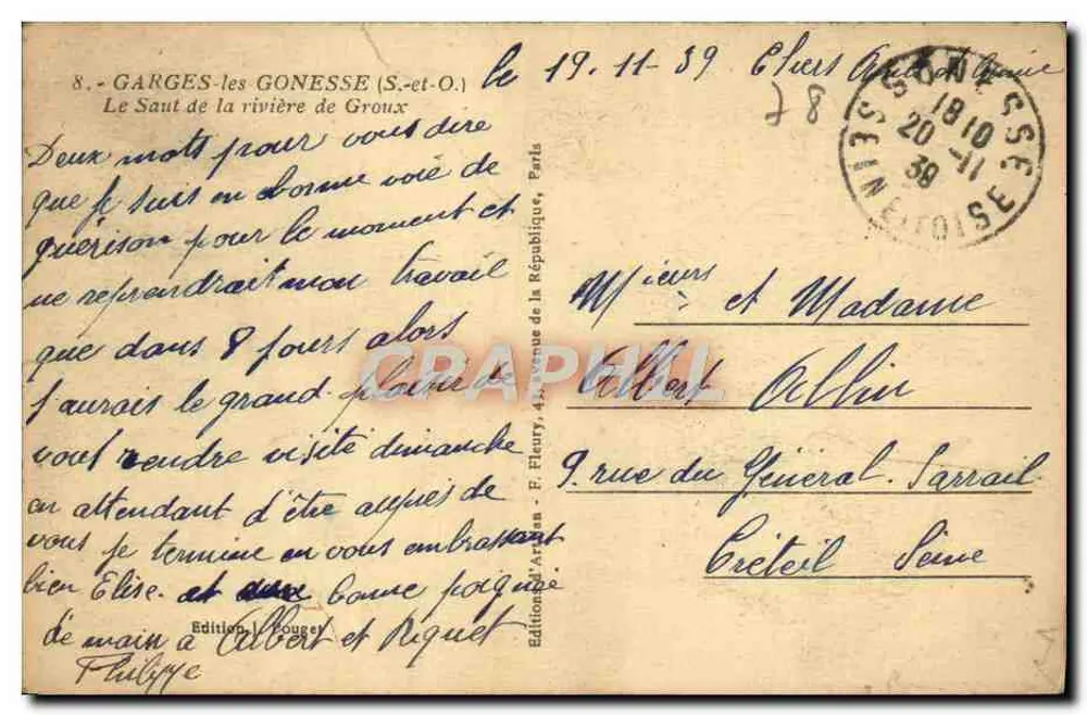 Der Wasserfall der Groux-Fluss — GARGES-les-GONESSE (S.-et-O.) — Edition J. F. Rouguy - Rückseite