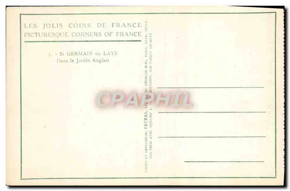 St Germain en Laye — No Jardim Inglês — Patiras - Verso