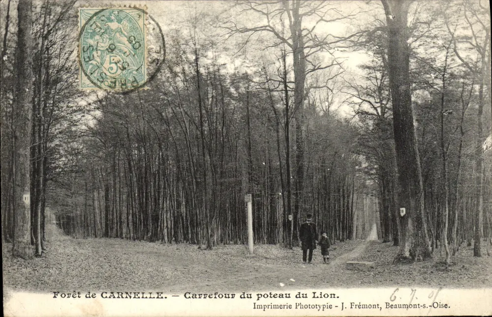 Wald von Carnelle — Kreuzung des Leuchtpfahls des Löwen — Phototypie-Druckerei J. Frémont, Beaumont-s.-Oise - Vorderseite
