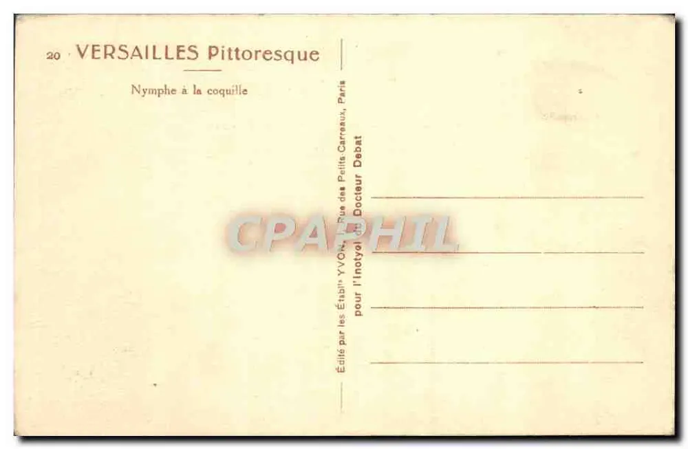 Versailles — Nymph mit Schale — Verlag Établis YVON, Rue des Petits Carreaux, Paris - Rückseite