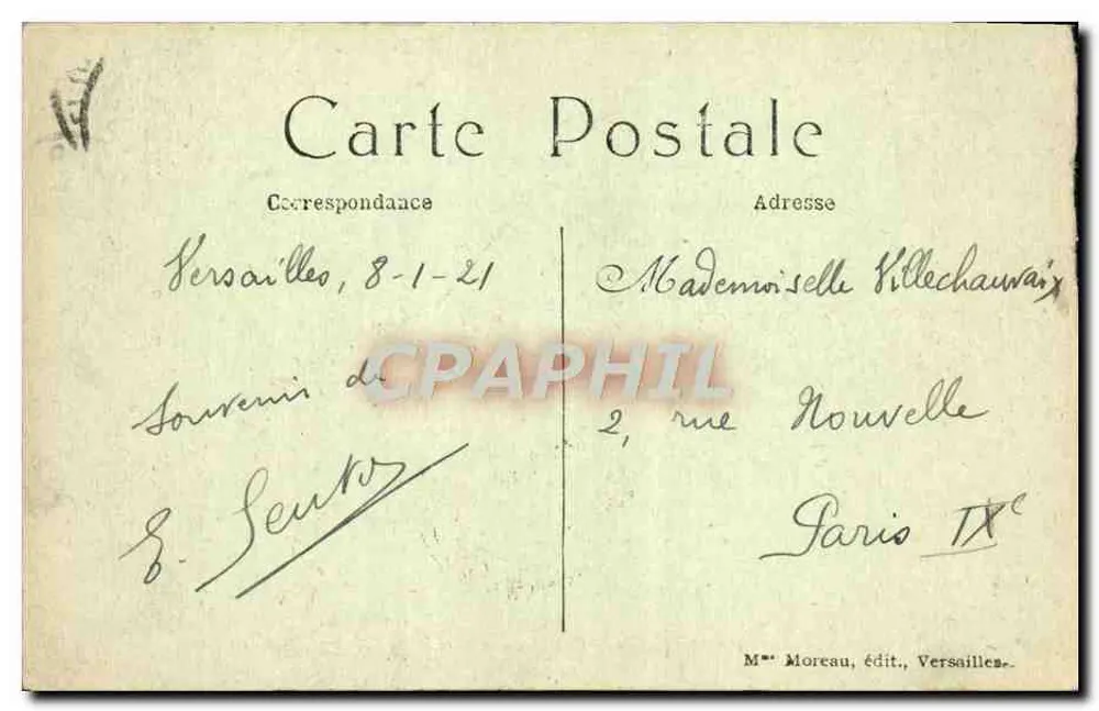 Palácio de Versalhes — Galerias dos Espelhos — Galeria de Espelhos — M. Moreau, editor Versalhes - Verso