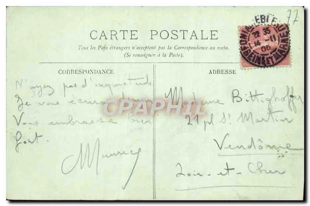 Fontainebleau — Das Schloss und der Karpfenteich — Mme Marchand, 31 Rue Grande - Rückseite