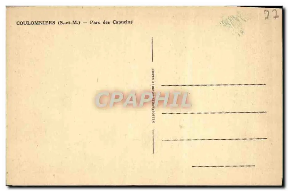 Couloigniers (S.-et-M.) — Parque dos Capuchinhos — Heliógrava Lomber Macon - Verso