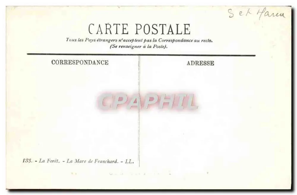 Fontainebleau — Vista do lago — Editor La Forêt, n°133 - Verso