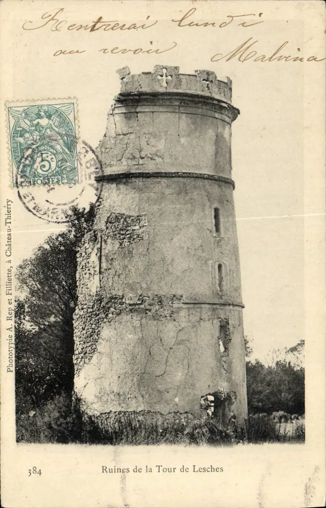 Ruínas da Torre de Lesches — Château-Thierry — Fototipia A. Rep e Filliette, n° 384 - Frente