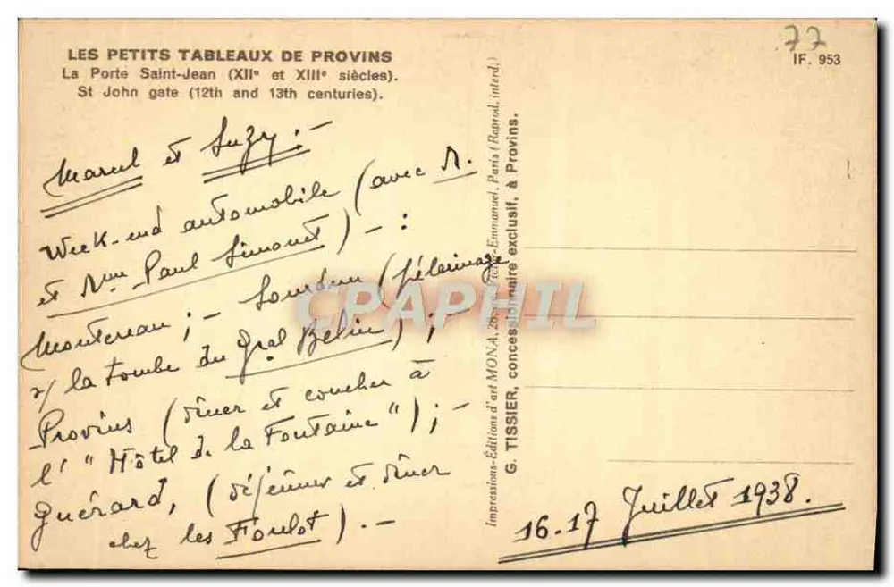 Porta Saint-Jean — Provins — editor MONA, n° 72 - Verso
