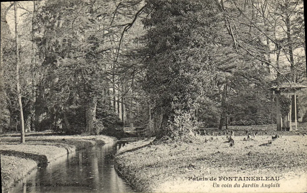 Schloss FONTAINEBLEAU — Ein Teil des englischen Gartens — Verlag L. Dulac, Fontainebleau - Vorderseite