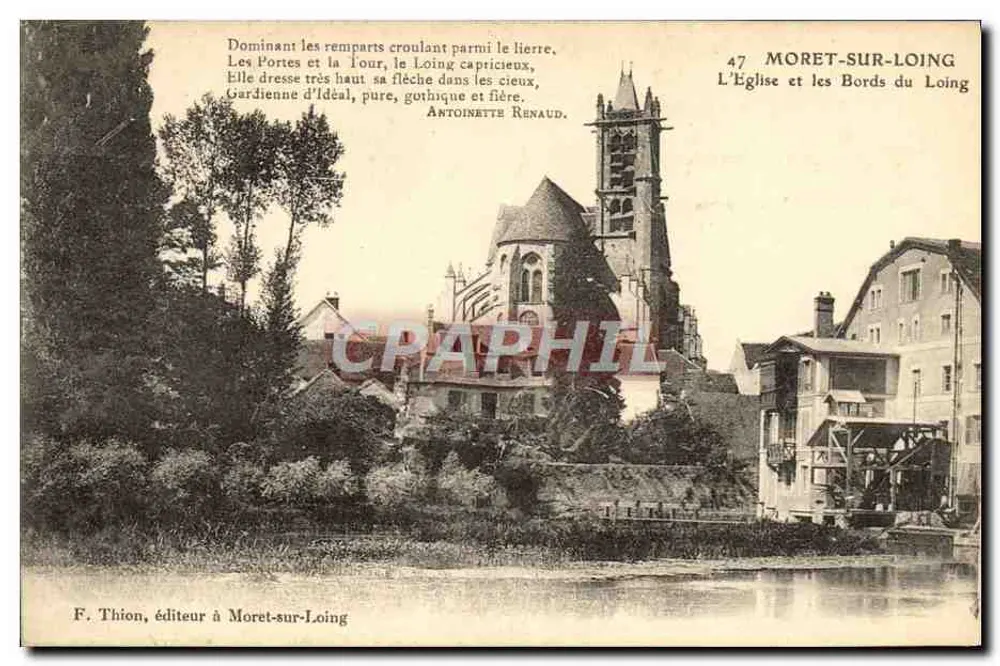 Die Kirche und die Ufer des Loing — Moret-sur-Loing — F. Thion, Verleger in Moret-sur-Loing - Vorderseite