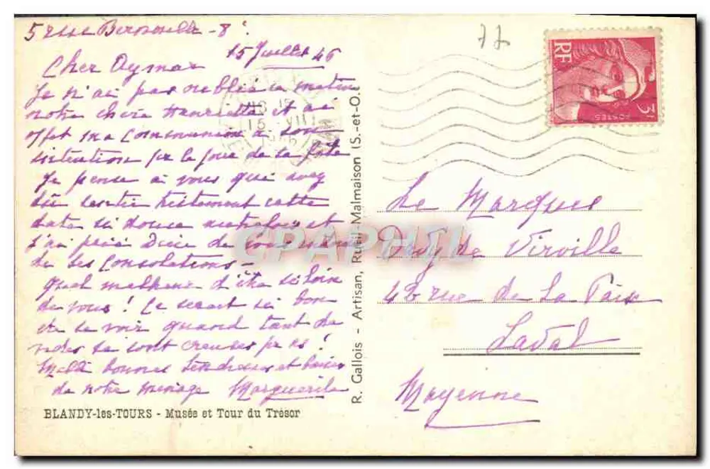 Blandy-les-Tours — Museum und Schatzturm — R. Gallois, Handwerker - Rückseite